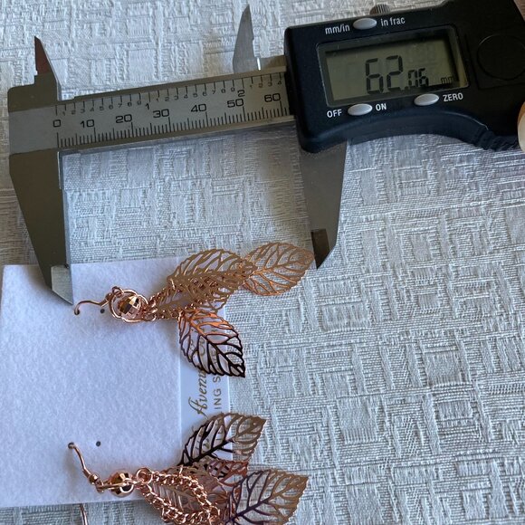 FAC Rose Gold Tone Leaf Spirited Dangle Earrings NWT - Picture 6 of 7
